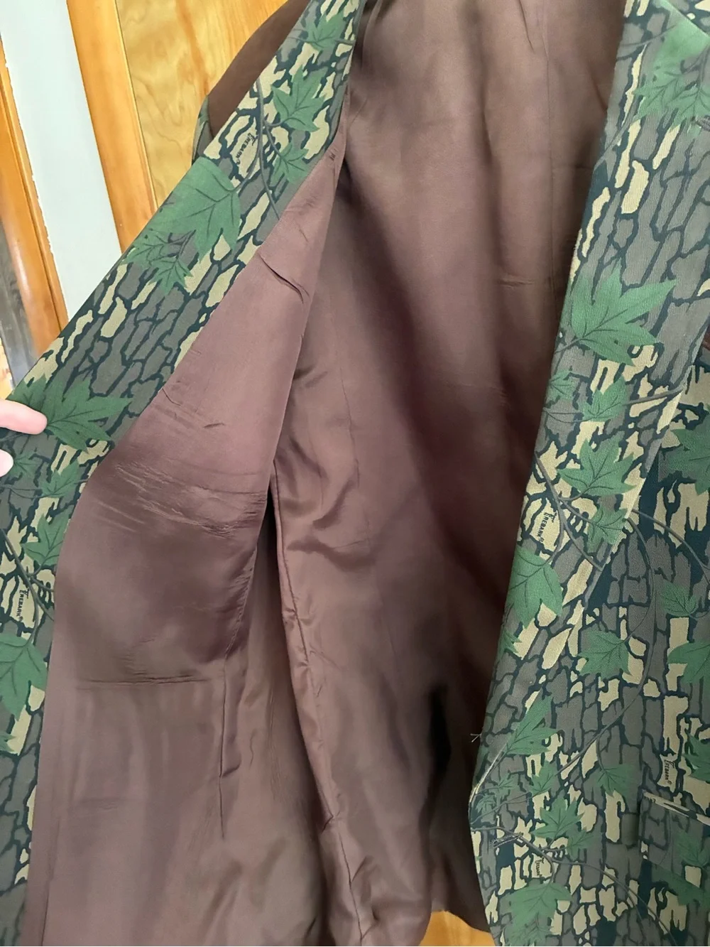 Men's Vintage Silverado Trebark Camouflage Blazer with Brown Suede Yoke